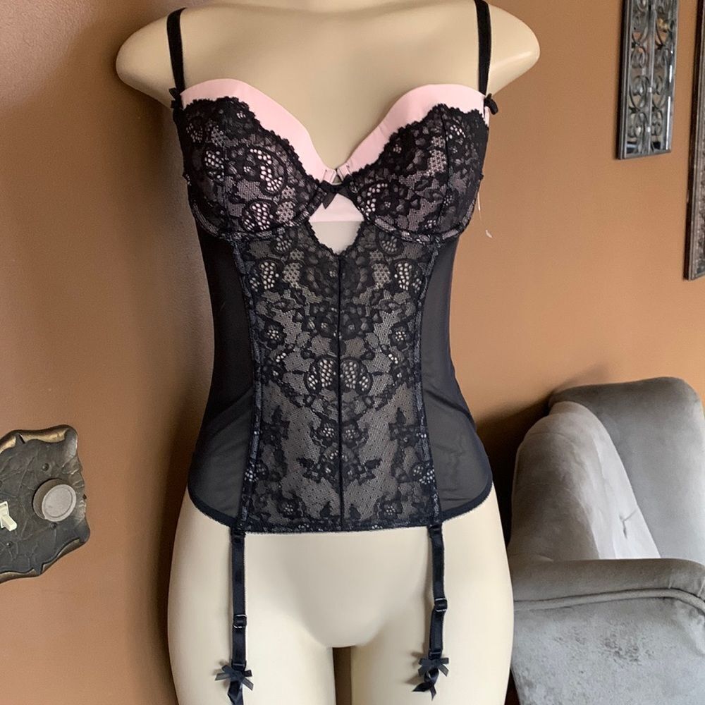 Victoria’s Secret Bra Babydoll Corset Lingerie Teddy Nightgown black LACE